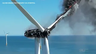 Wind turbine catches fire off the coast of England