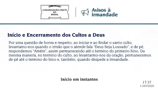 Culto Online CCB 11/07 2020 - 18:00 - Brás