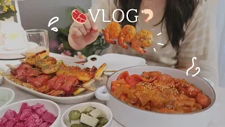 ENG)I made a variety of skewers and drank beer with my mom🍺I made Greek yogurt🥛ㅣKorean Daily Routine