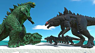 Green Goji Godzilla Team vs Shadow Zilla Team in Cage - Animal Revolt Battle Simulator