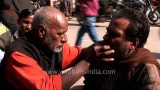 Roadside dentist chats with patient during checkup