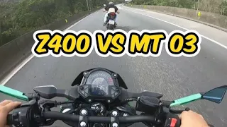 KAWASAKI Z400 VS MT 03  QUEM LEVA????