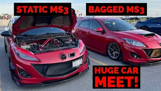 BAGGED & STATIC MAZDASPEED 3 TAKES OVER HUGE CAR MEET!