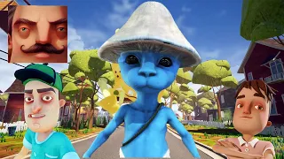 Hello Neighbor - My New Neighbor Blue Smurf Cat (Shaylushay) Act 2 Trampoline Gameplay Walkthrough