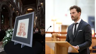 Jamie Dornan at the memorial honoring her father, Jim Dornan, at St. Anne in Belfast 🤍