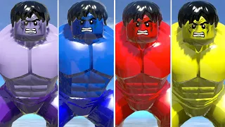 Colorful Hulk Evolution: 4 Epic Transformations in LEGO Marvel Superheroes!