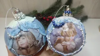 Ёлочные игрушки в винтажном стиле #декупаж #decoupage Christmas balls in vintage style