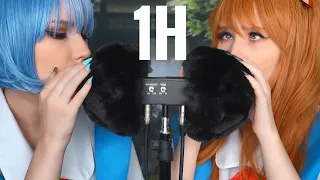 ASMR 🎧 INTENSE UNINTELLIGIBLE WHISPER 🤪 ASUKA + REI | Mic Scratching, Scalp Massage (1 Hour)💤