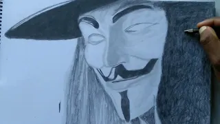 V for Vendetta drawing/how to draw mask Vendetta/easy pencil art