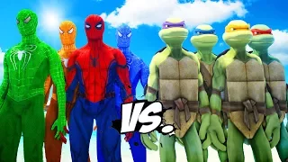 Teenage Mutant Ninja Turtles VS Spider-Man, Green Spiderman, Blue Spiderman, Orange Spiderman