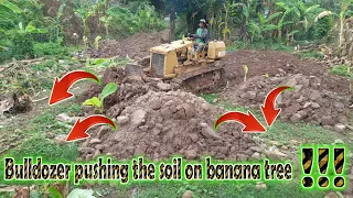 Bulldozer pushing the soil on banana tree !! complete 100 % !!! mitsubishi bd2f working