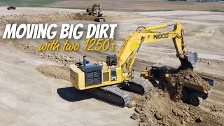 Moving BIG Dirt with two Komatsu 1250's