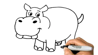 How to DRAW a HIPPOPOTAMUS Easy Step by Step