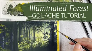 Illuminated Forest Gouache Landscape Painting Tutorial