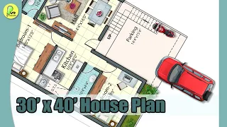 30×40 house plan with car parking, 30 by 40 home plan, 30*40 house design, #instyle  #floorplan