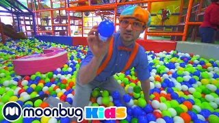 Blippi Visits an Indoor Play Place! LOL - Kids Subtitles | Learn With Blippi | Moonbug Literacy
