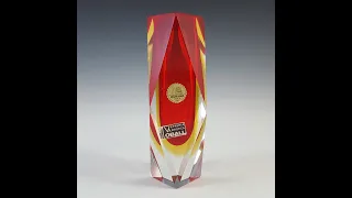 20thcenturyglass.com | LABELLED Oball Murano Faceted Red & Amber Sommerso Glass Vase