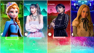 Let It Go Elsa 🆚 Jisoo Flower Enemy 🆚 Wednesday Bloody Mary 🆚 Megan Dance | Tiles Hop Songs