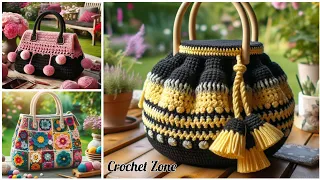 Crochet ladies hand bag design model knitted with wool. Share ideas created by AI. #crochet