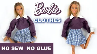 DIY BARBIE CLOTHES 🦋 NO SEW NO GLUE | How to Make Barbie Doll Clothes | Easy Clothes for Dolls