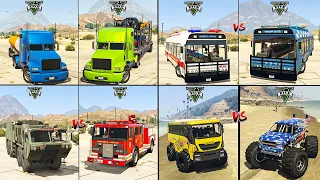 GTA 5 Ambulance Bus VS Monster Truck VS Oil Tanker Truck VS Fire Truck - Which is Best?