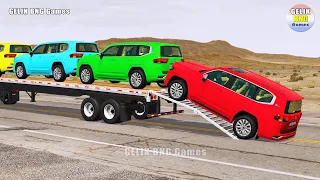 Flatbed Trailer new Toyota Cars Transportation with Truck - Pothole vs Car #051 - BeamNG.Drive