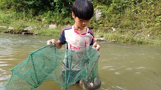 Catching fish with a bagua basket, an orphan boy reaps a huge harvest of fish