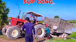 Trời mưa mì ruộng nước ngập mênh mong anh em tìm cách giải cứu máy cày bị sụp ngay ống cống