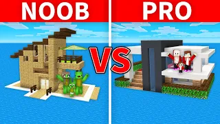 Mikey Family and JJ Family - NOOB vs PRO : Water House Build Challenge in Minecraft (Maizen)