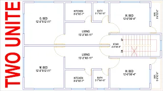 HOUSE PLAN DESIGN | EP 45 | 1100 SQUARE FEET TWO-UNIT HOUSE PLAN | LAYOUT PLAN