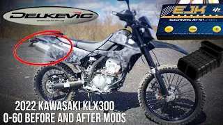 '22 Kawasaki KLX300 0-60 MPH Before & After EJK, Exhaust, KDX Snorkel