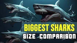 Shark size comparison living and extinct: 3d animation