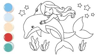 Mermaid and Dolphin Drawing, Painting and Coloring for Kids & Toddlers #3