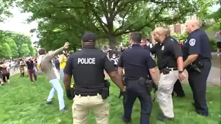 Pro-Palestinian protesters take down U.S. flag replace it with Palestine flag on UNC quad