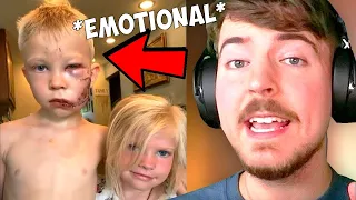 I Gave A Surprise For a Boy Who Saved Sister From Dog *Emotional* - MrBeast