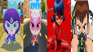 Talking Tom Hero Dash TALKING ANGELA VS  Miraculous Ladybug & Cat Noir VS Ben 10: Up to Speed