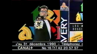 CANAL+ Infos express, bande-annonce Tex Avery avec les Nuls, jingle Cinéma bleu (23 novembre 1990)