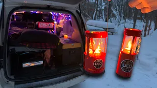 Winter Car Camping with ONLY Candles for Heat | Dodge Campervan