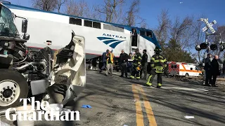 Train carrying US Republican lawmakers slams into truck