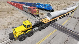 Long Giant Truck Accidents on Railway and Train is Coming #18 | BeamNG Drive