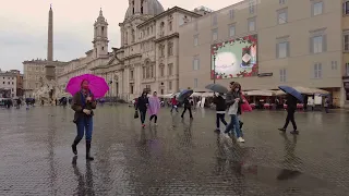 Walking in rain, Rome Italy 4K walking video 2022