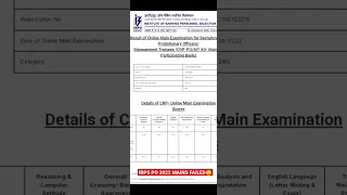 IBPS PO MAINS 2022 SCORECARD || FAILED ||2ND ATTEMPT