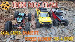 Axial Capra | Gmade R1 | Gspeed Element | Traxxas TRX-4 Sport | Creek Rock Crawl