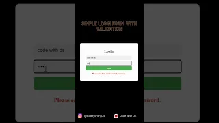 Simple Form With Validation Using HTML CSS And JAVASCRIPT #shorts