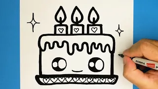 How to draw a cute birthday cake, step by step, draw cute things