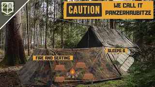 Extended 6 Men Bundeswehr Shelter ~ Bundeswehr Zeltbahn ~ Protected Campfire ~ Bushcraft Overnight