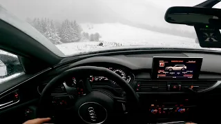 Audi A6 allroad 3.0 BiTDI quattro (320 hp) POV Snow Driving in the forest | 4K