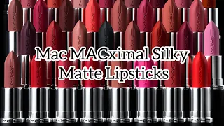 Mac M·A·CXIMAL SILKY MATTE LIPSTICKS/ VIVA GLAM hand swatches/ 25 shades