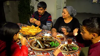 Traditional Azerbaijan Dolma from Grape Leaves   Roll of Potatoes and Minced Meat