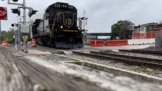 Western Maryland Scenic RR Cumberland station departure with 558 leading.